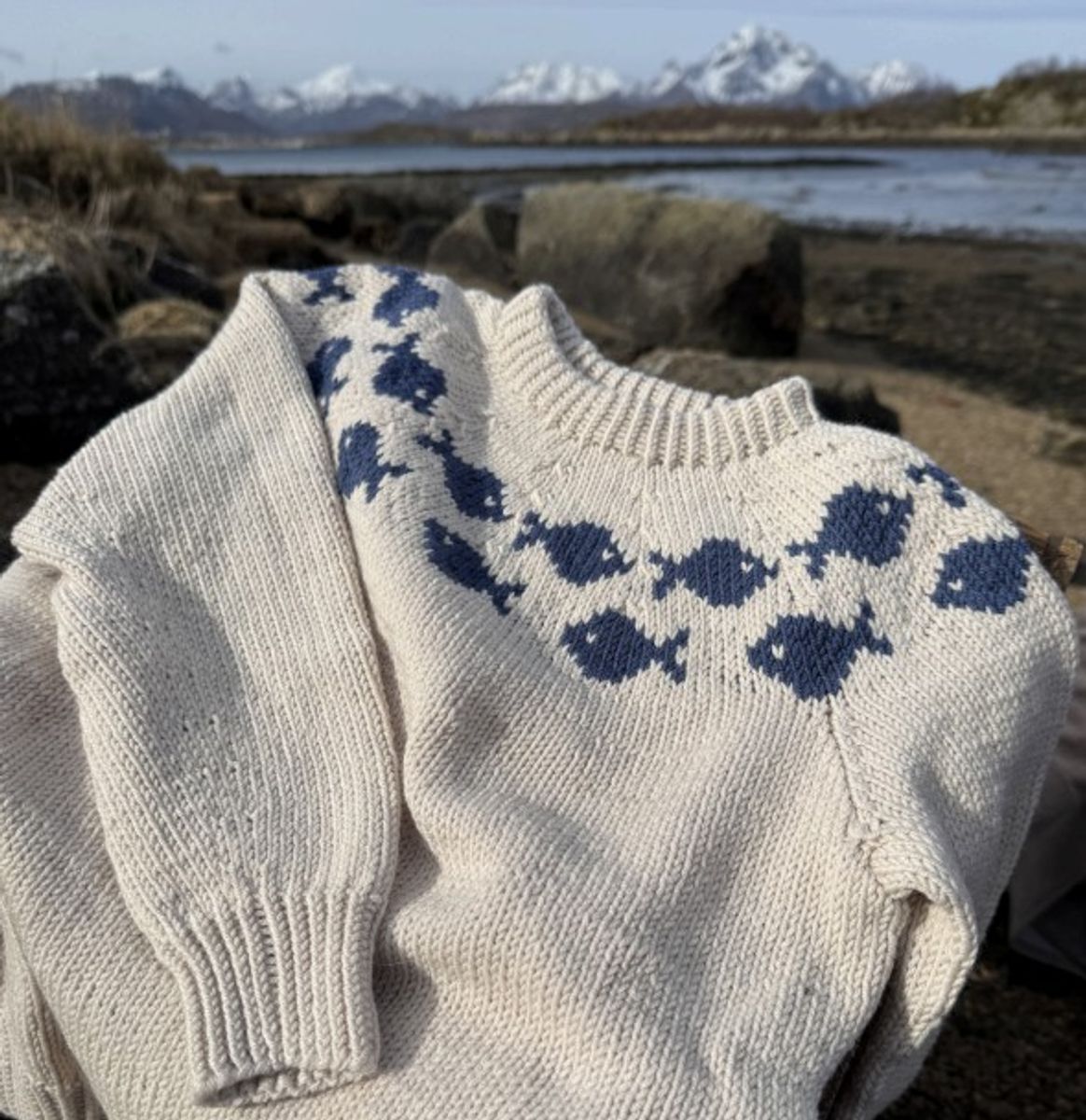 Kystgenser og lue - Lys beige/denim